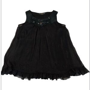 Countess size large sleeveless black flowy ruffled hem beaded blouse GUC